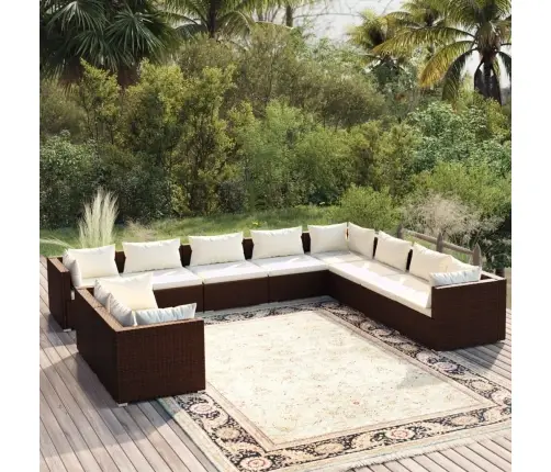 10-Osaline Aiamööbli Komplekt Patjadega, Pruun, Polürotang