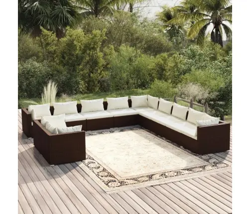 11-Daļīgs Dārza Atpūtas Mēbeļu Komplekts, Brūna Pe Rotangpalma Vidaxl