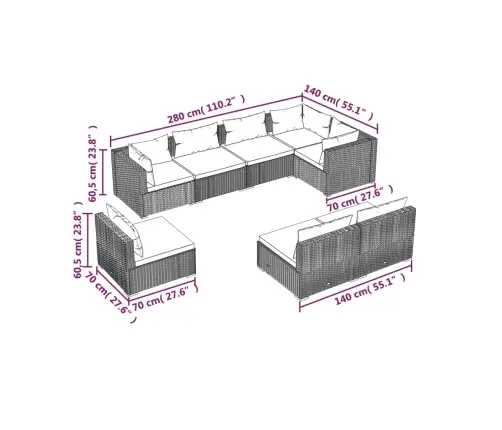 Sodo Komplektas Su Pagalvėlėmis, 8 Dalių, Rudas, Poliratanas