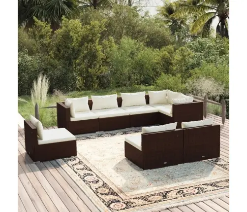 Sodo Komplektas Su Pagalvėlėmis, 8 Dalių, Rudas, Poliratanas