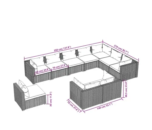 10-Daļīgs Dārza Atpūtas Mēbeļu Komplekts, Brūna Pe Rotangpalma Vidaxl