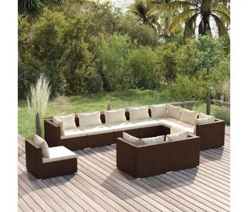 10-Daļīgs Dārza Atpūtas Mēbeļu Komplekts, Brūna Pe Rotangpalma Vidaxl