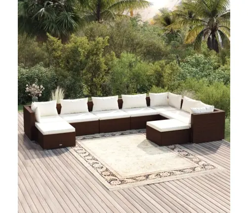 Sodo Komplektas Su Pagalvėlėmis, 9 Dalių, Rudas, Poliratanas