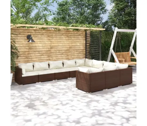 Sodo Komplektas Su Pagalvėlėmis, 10 Dalių, Rudas, Poliratanas