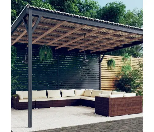 10-Osaline Aiamööblikomplekt Patjadega, Polürotang, Pruun