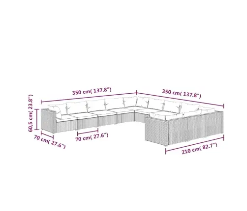 11-Daļīgs Dārza Atpūtas Mēbeļu Komplekts, Brūna Pe Rotangpalma Vidaxl