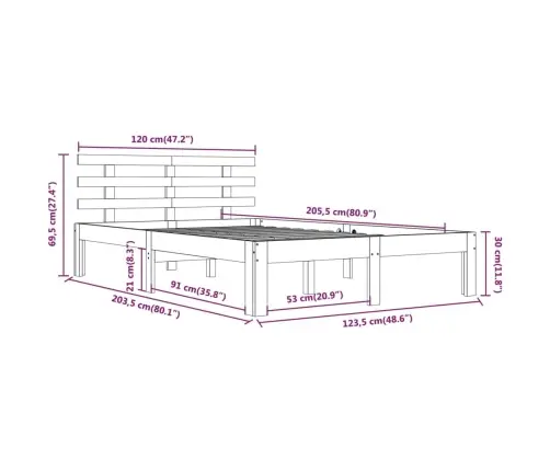 Lovos Rėmas Be Čiužinio, 120X200cm Medienos Masyvas