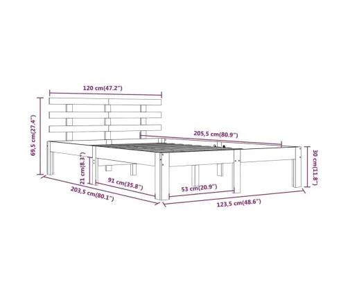 Gultas Rāmis, Balts, Masīvkoks, 120X200 Cm Vidaxl