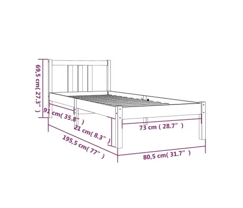 Voodiraam, Männipuit, 75 X 190 Cm