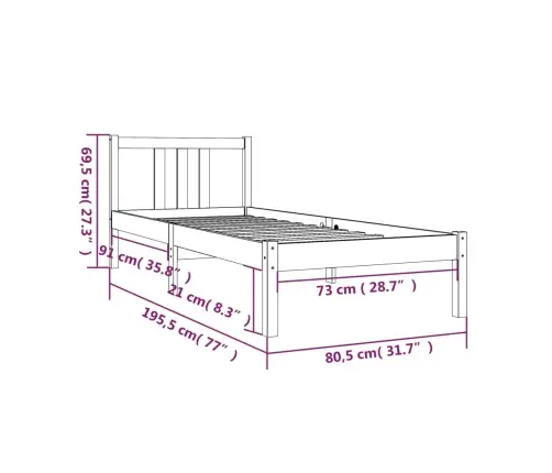 Voodiraam, Meepruun, Täismännipuit, 75 X 190 Cm