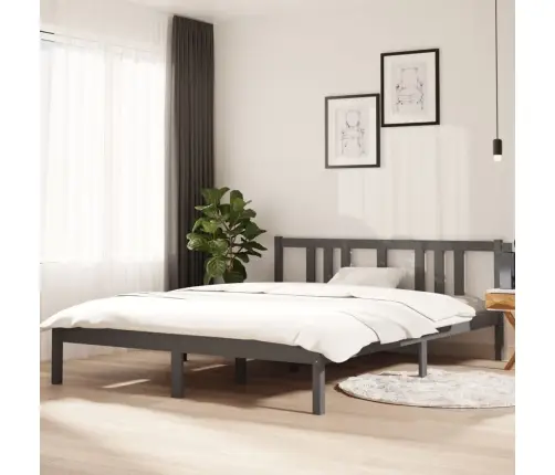 Gultas Rāmis, Pelēks, Masīvkoks, 150X200 Cm, Liels, Divvietīgs Vidaxl