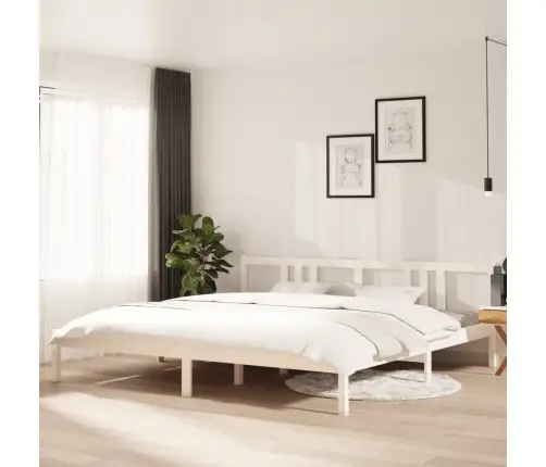 Voodiraam, Valge, Männipuit, 200 X 200 Cm