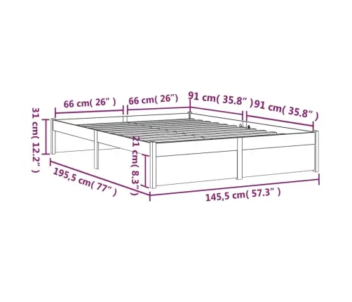 Voodiraam, Valge, Männipuit, 140 X 190 Cm