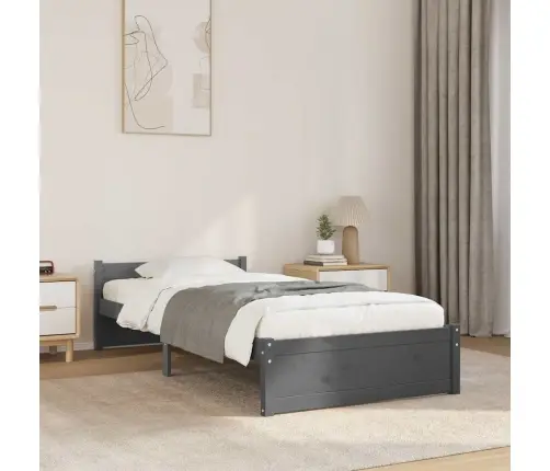 Gultas Rāmis, Pelēks, Masīvkoks, 75X190 Cm, Mazs, Vienvietīgs Vidaxl