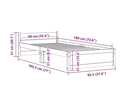 Gultas Rāmis, Masīvkoks, 90X190 Cm, Vienvietīgs Vidaxl