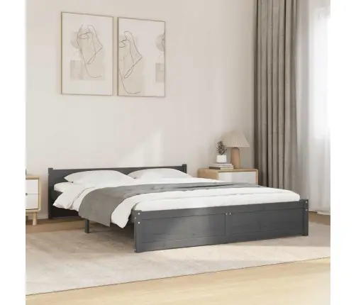 Gultas Rāmis, Pelēks, Masīvkoks, 135X190 Cm, Divvietīgs Vidaxl