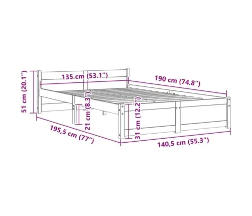 Voodiraam, Must, Männipuit, 135 X 190 Cm