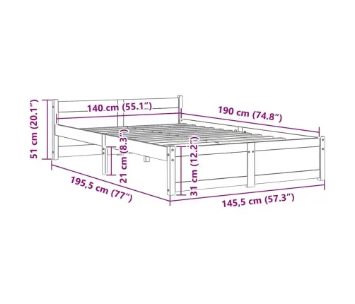 Gultas Rāmis, Masīvkoks, 140X190 Cm Vidaxl