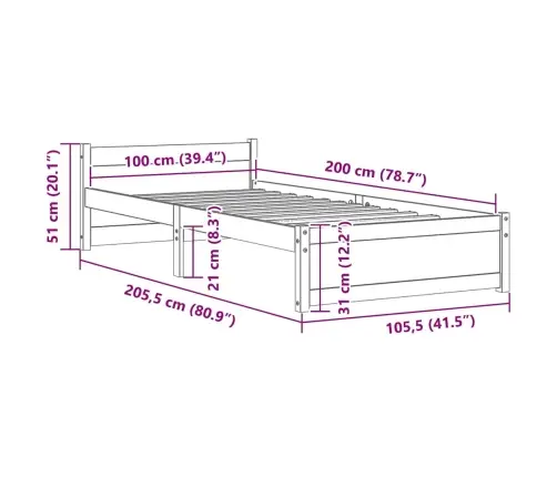Gultas Rāmis, Masīvkoks, 100X200 Cm Vidaxl