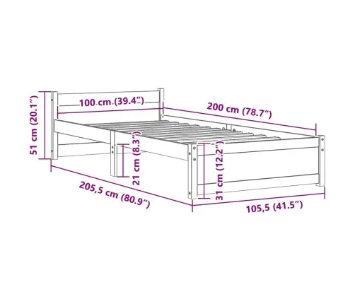 Gultas Rāmis, Balts, Masīvkoks, 100X200 Cm Vidaxl