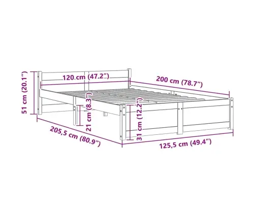 Gulta Bez Matrača, 120X200 Cm, Masīvkoks Vidaxl