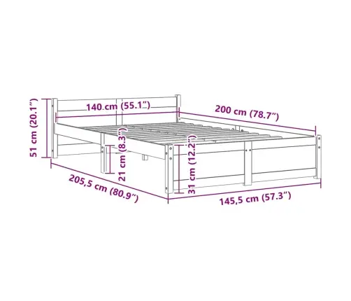 Gulta Bez Matrača, 140X200 Cm, Masīvkoks Vidaxl