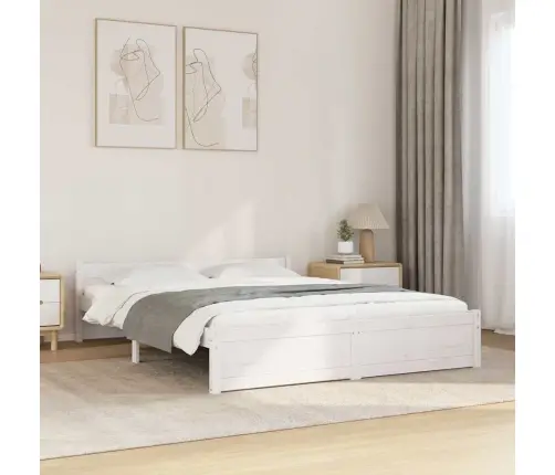 Gultas Rāmis, Balts, Masīvkoks, 140X200 Cm Vidaxl