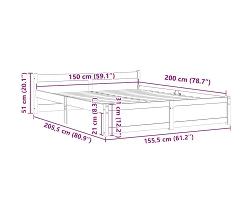 Gultas Rāmis, Balts, Masīvkoks, 150X200 Cm, Liels, Divvietīgs Vidaxl
