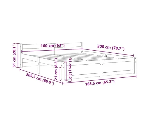 Lovos Rėmas, Baltos Spalvos, 160X200 cm Medienos Masyvas