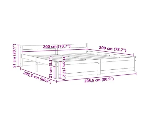 Gulta Bez Matrača, 200X200 Cm, Masīvkoks Vidaxl