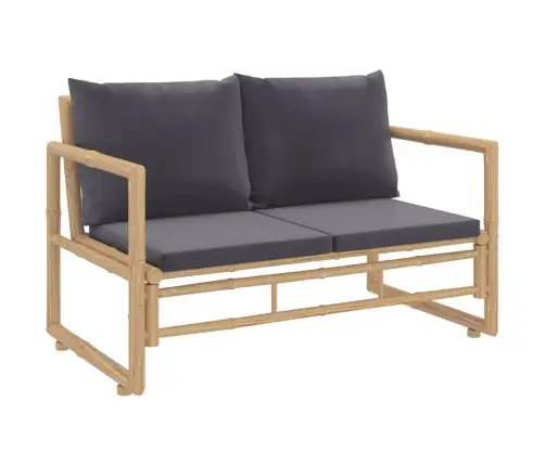 2-Osaline Aiamööbli Komplekt Tumehallide Patjadega, Bambus