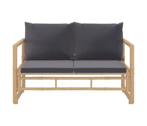 2-Osaline Aiamööbli Komplekt Tumehallide Patjadega, Bambus