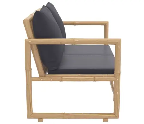 2-Osaline Aiamööbli Komplekt Tumehallide Patjadega, Bambus