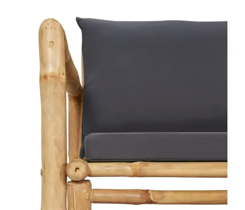 2-Osaline Aiamööbli Komplekt Tumehallide Patjadega, Bambus