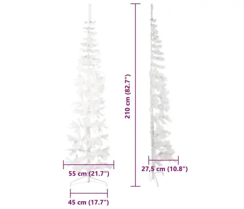 Mākslīgā Ziemassvētku Egle Ar Statīvu, Pusapaļa, Balta, 210 Cm Vidaxl