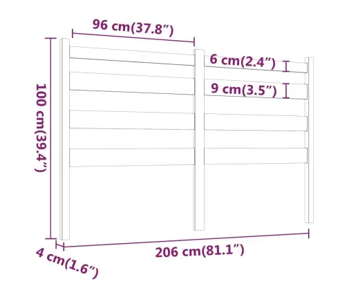 Gultas Galvgalis, Balts, 206X4X100 Cm, Priedes Masīvkoks Vidaxl