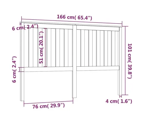 Gultas Galvgalis, Pelēks, 166X6X101 Cm, Priedes Masīvkoks Vidaxl