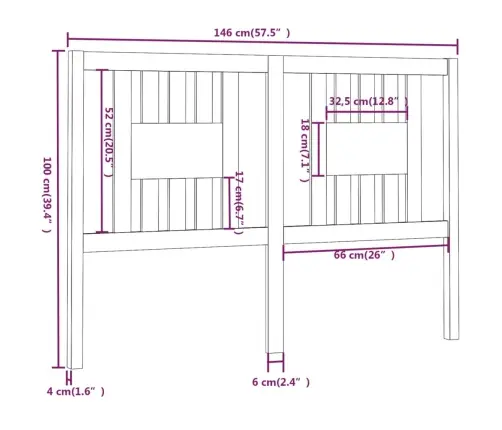 Galvūgalis, Juodas, 146X4X100cm Pušies Medienos Masyvas