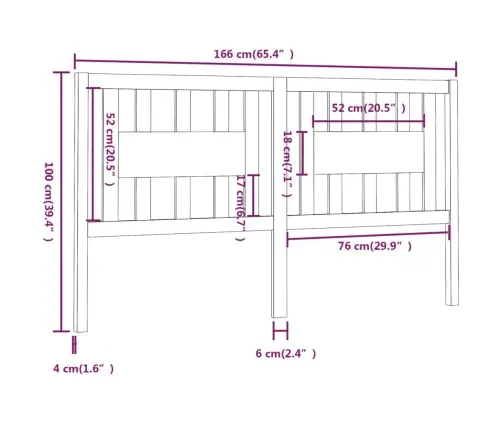 Galvgalis, Melns, 166X4X100 Cm, Priedes Masīvkoks Vidaxl