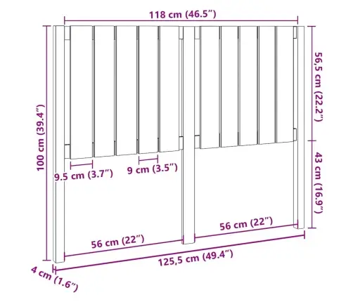 Gultas Galvgalis, Melns, 125,5X4X100 Cm, Priedes Masīvkoks Vidaxl