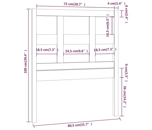 Gultas Galvgalis, Pelēks, 80,5X4X100 Cm, Priedes Masīvkoks Vidaxl