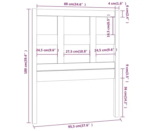 Gultas Galvgalis, Melns, 95,5X4X100 Cm, Priedes Masīvkoks Vidaxl