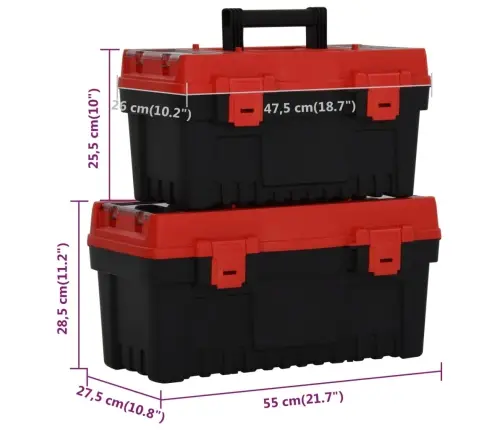 Įrankių Dėžių Rinkinys, 2Vnt., Juodas/Raudonas, Polipropilenas