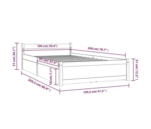 Lovos Rėmas Su Stalčiais, Baltos Spalvos, 100X200Cm