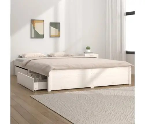 Gultas Rāmis Ar Atvilktnēm, Balts, 140X190 Cm Vidaxl