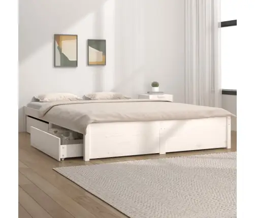 Gultas Rāmis Ar Atvilktnēm, Balts, 140X200 Cm Vidaxl