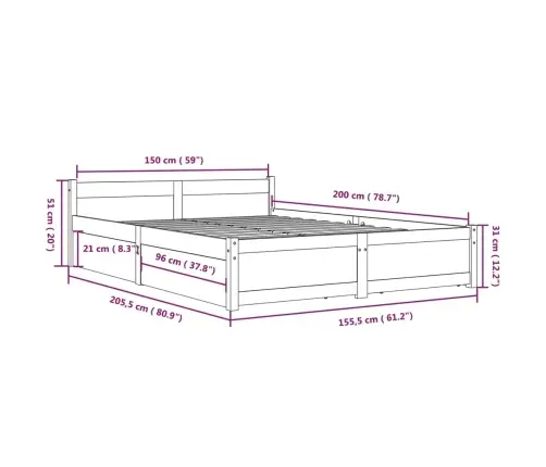 Sahtlitega Voodiraam, 150 X 200 Cm