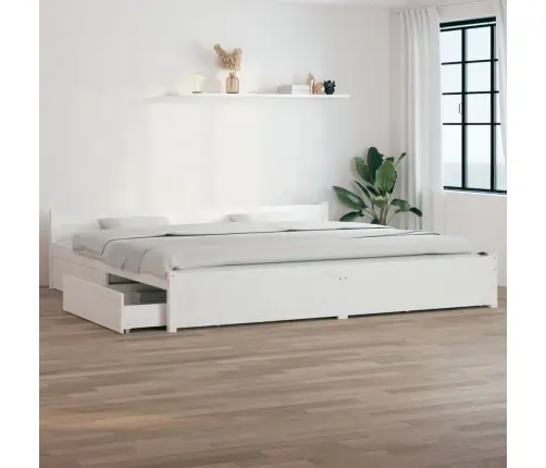 Lovos Rėmas Su Stalčiais, Baltos Spalvos, 200X200Cm