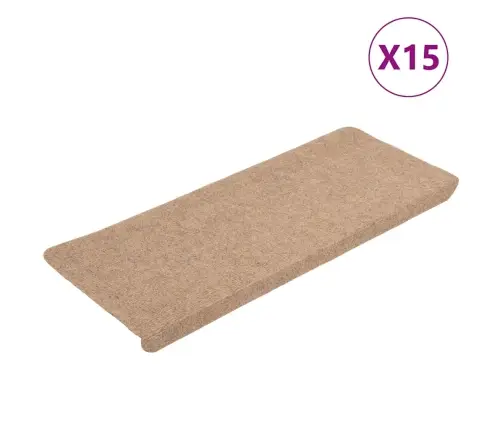 Kāpņu Paklāji, 15 Gab., Pašlīmējoši, 65X24,5X3,5 Cm, Bēši Vidaxl