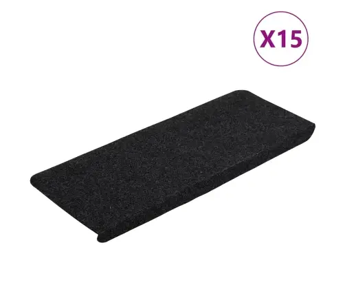 Kāpņu Paklāji, 15 Gab., Pašlīmējoši, 65X24,5X3,5 Cm, Melni Vidaxl